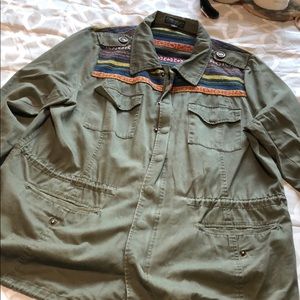 Forest green utility jacket with poncho design